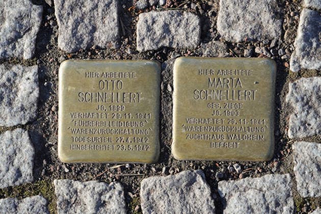 Stumbling blocks between road stones, History, Reminder and Souvenir, Persecuted of Nazi regime 1131607634