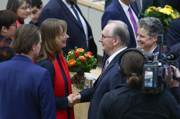 28.01.2026, xtgx, Landtagssitzung Sachsen-Anhalt, Wahl des Ministerpräsidenten. Eva von Angern (Die Linke, Linkspartei), Dr. Reiner Haseloff (CDU) Magdeburg *** 28 01 2026, xtgx, State parliament session Saxony Anhalt, Election of the Prime Minister Eva von Angern Die Linke, Left Party , Dr Reiner Haseloff CDU Magdeburg