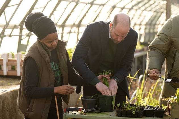 Prince of Wales visits We Move FWD Paulette Henry from Black Rootz and the Prince of Wales in one of the greenhouses during a visit to BBC Children In Need s We Move FWD programme at the Ubele Initiative in the Wolves Lane Centre, north London. We Move FWD is a 10-year commitment by BBC Children in Need, delivered in collaboration with BBC Radio 1Xtra, to create opportunities for Black children and young people across the UK. Picture date: Wednesday January 28, 2026., Credit:Aaron Chown Avalon UK, London  Copyright: xAaronxChownx xAvalonx 1069987891