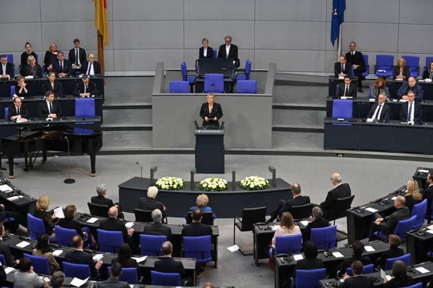 Bundestagspraesidentin Julia Kloeckner (Klöckner) spricht waehrend der Gedenkstunde im Deutschen Bundestag zum Tag des Gedenkens an die Opfer des Nationalsozialismus (Foto vom 28.01.2028). Die Gedenkstunde findet immer in zeitlicher Naehe zum internationalen Holocaust-Gedenktag am 27. Januar statt, dem Jahrestag der Befreiung des NS-Konzentrationslagers Auschwitz durch die Rote Armee im Jahr 1945. (Siehe epd-Meldung vom 28.01.2026) EDITORIAL USE ONLY *** Bundestag President Julia Kloeckner Klöckner speaks during the memorial service in the German Bundestag to commemorate the victims of National Socialism Photo from 28 01 2028 The memorial service always takes place close to the International Holocaust Remembrance Day on January 27, the anni Copyright: epd-bild ChristianxDitsch epd-Holocaust-Gedenkstunde5-kopieren