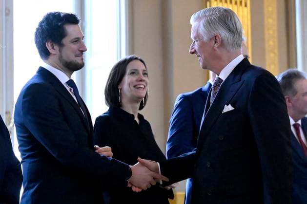 King Philippe and Queen Mathilde receive the country s leading authorities BRUSSELS, BELGIUM - JANUARY 28 : To mark the New Year, King Philippe and Queen Mathilde receive the country s leading authorities at the Royal Palace in Brussels, in the presence of Prince Laurent and Princess Claire. King Philippe and Prime Minister Bart De Wever deliver their annual address to the country s authorities. Adrien Dolimont (MR) & Élisabeth Degryse (Les Engagés) pictured during the ceremony on January 28, 2026 in Brussels, Belgium, 28 01 2026 Brussels Belgium  Copyright: xDidierxLebrunx