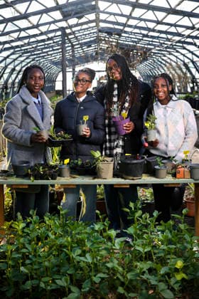 The Prince of Wales Visits Young People Supported by BBC Children in Need™s We Move FWD Programme 28 01 2026. London, UK. Pictured from left: Jemima, Fatoki, Desiree and Seyi. The Prince of Wales during meetings with three organisations who have been funded through We Move FWD. The Prince joined young people from the Humber All Nations Alliance in one of the greenhouses. He then met representatives from the Society for the Advancement of Black Arts. His Royal Highness spent time with the Thurrock African Group. The Prince also met with presenters and former youth workers Big Zuu and Richie Brave., Credit:Pete Maclaine Avalon United Kingdom, England, London  Copyright: xPetexMaclainex xAvalonx 1070000287