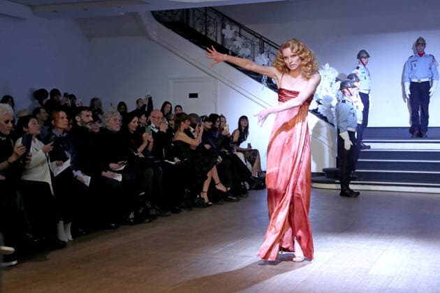 A Model and the Paris Firefighters who are present as Franck Sorbier donates a dress for a childrens auction at the Franck Sorbier, Haute Couture Spring Summer 2026 Collection runway show as part of Paris Fashion Week PFW at the Pavillon Wagram, in Paris, France, January 28, 2026 Bertrand Rindoff Bestimage Runway Franck Sorbier Haute Couture Spring Summer 2026 show as part of Paris Fashion Week on January 28, 2026 in Paris, France Paris France  Copyright: xBERTRANDxRINDOFFxPETROFFx xBESTIMAGExBERTRANDxRINDOFFxPETROFFx xBESTIMAGEx