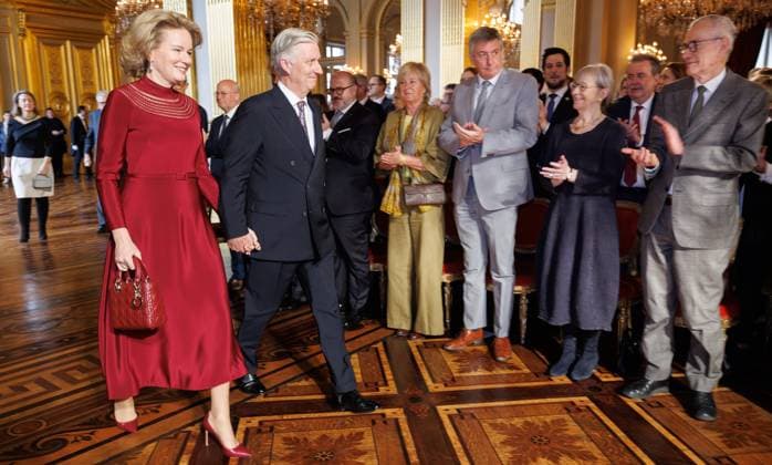 Queen Mathilde of Belgium, King Philippe - Filip of Belgium and pictured prior to a New Year s reception organized by the Royal Family for the Belgian Authorities, at the Royal Palace in Brussels, Wednesday 28 January 2026.  BENOITxDOPPAGNE 159283176