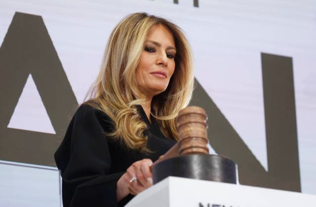 First lady Melania Trump rings the opening bell at the New York Stock Exchange on Wall Street on Wednesday, January 28, 2026 in New York City. The First Lady made the appearance as part of her publicity tour for the film, Melania, which documents her life in the 20 days leading up to President Donald Trump s second inauguration.  NYP202601028102 JOHNxANGELILLO