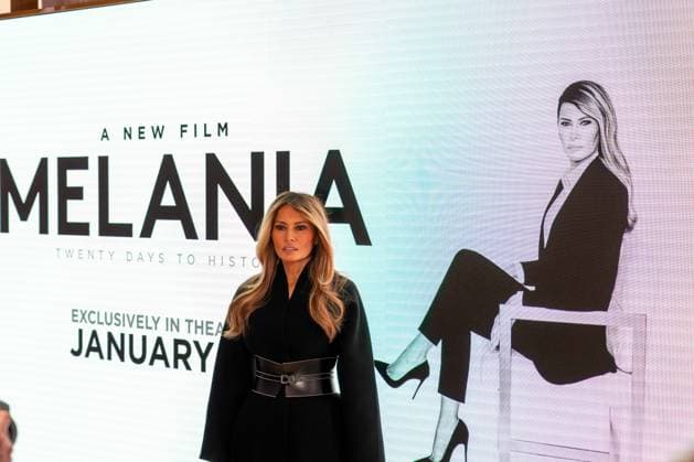 January 28, 2026, New York, New York, USA: First Lady MELANIA TRUMP poses for a photo in front of a screen advertising her movie. New York USA - ZUMAs365 20260128_znp_s365_005 Copyright: xJoeyxSussmanx