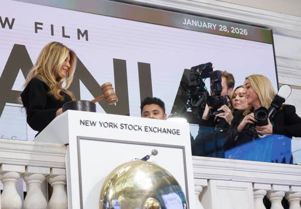 First lady Melania Trump remains for photos after ringing the opening bell at the New York Stock Exchange on Wall Street on Wednesday, January 28, 2026 in New York City. The First Lady made the appearance as part of her publicity tour for the film, Melania, which documents her life in the 20 days leading up to President Donald Trump s second inauguration.  NYP202601028103 JOHNxANGELILLO