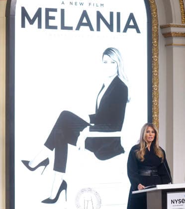 First lady Melania Trump delivers remarks before ringing the opening bell at the New York Stock Exchange on Wall Street on Wednesday, January 28, 2026 in New York City. The First Lady made the appearance as part of her publicity tour for the film, Melania, which documents her life in the 20 days leading up to President Donald Trump s second inauguration.  NYP202601028123 JOHNxANGELILLO