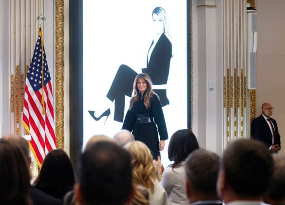 First lady Melania Trump arrives to deliver remarks before ringing the opening bell at the New York Stock Exchange on Wall Street on Wednesday, January 28, 2026 in New York City. The First Lady made the appearance as part of her publicity tour for the film, Melania, which documents her life in the 20 days leading up to President Donald Trump s second inauguration.  NYP202601028124 JOHNxANGELILLO