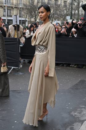 PFW Haute Couture Elie Saab Outside Arrivals Sabrina Dhowre Elba arriving at Elie Saab show during Paris Fashion Week Haute Couture in Paris, France on January 28, 2026. Photo by Julien Reynaud APS-Medias ABACAPRESS.COM Paris France  Copyright: xReynaudxJulien APS-Medias ABACAx