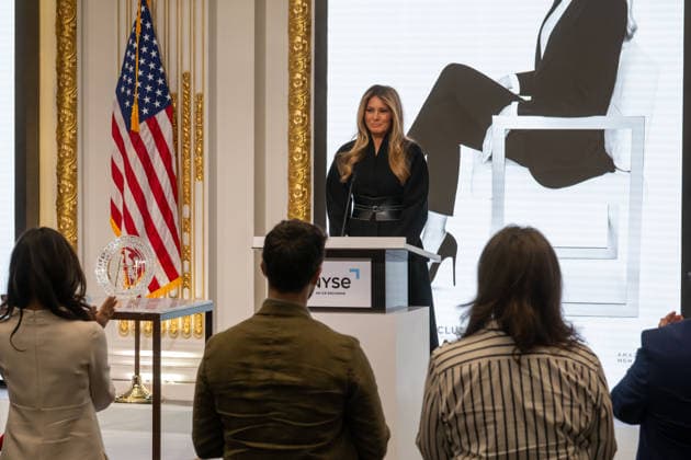 First Lady Melania Trump Rings New York Stock Exchange Opening Bell To Celebrate Upcoming Film Melania in New York, USA - 28 Jan 2026 Melania Trump speaks at a First Lady Melania Trump Rings New York Stock Exchange Opening Bell To Celebrate Upcoming Film Melania event at New York Stock Exchange. New York United States Copyright: xRonxAdarx xSOPAxImagesx _radar_melania_20260128_00066