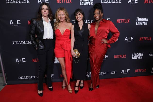 LOS ANGELES, CALIFORNIA - JANUARY 28: Neve Campbell, Becki Newton, Constance Zimmer and Jazz Raycole at the Season 4 Premiere of the Netflix™s hit series The Lincoln Lawyer on January 28, 2026 Copyright: xAdMediax MediaPunchx