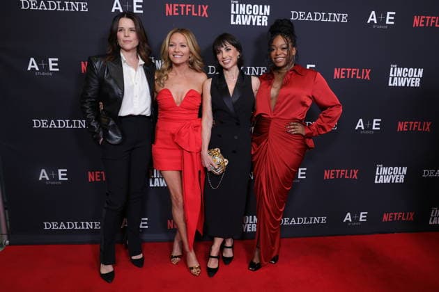 LOS ANGELES, CALIFORNIA - JANUARY 28: Neve Campbell, Becki Newton, Constance Zimmer and Jazz Raycole at the Season 4 Premiere of the Netflix™s hit series The Lincoln Lawyer on January 28, 2026 Copyright: xAdMediax MediaPunchx