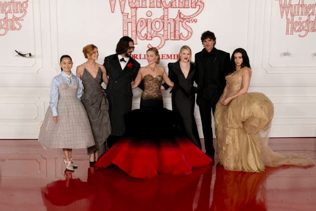 January 28, 2026, Santa Monica, California, USA: (L-R) HONG CHAU, ALISON OLIVER, SHAZAD LATIF, MARGOT ROBBIE, EMERALD FENNELL, JACOB ELORDI and CHARLI XCX attend Warner Bros. Pictures and MRC Presents World Premiere of Wuthering Heights Santa Monica USA - ZUMAb173 20260128_aap_b173_060 Copyright: xBillyxBennightx