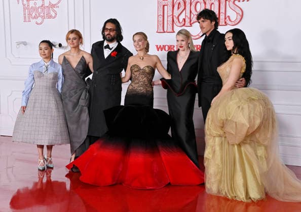 Hong Chau, Alison Oliver, Shazad Latif, Margot Robbie, Emerald Fennell, Jacob Elordi and Charli xcx (L-R) attend the world premiere of the motion picture romantic drama Wuthering Heights at the TCL Chinese Theatre in the Hollywood section of Los Angeles on Wednesday, January 28, 2026. Storyline: A passionate and tumultuous love story set against the backdrop of the Yorkshire moors, exploring the intense and destructive relationship between Heathcliff and Catherine Earnshaw.  LAP20260128843 JIMxRUYMEN
