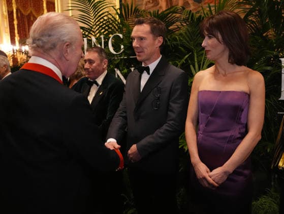 . 28 01 2026. Windsor, United Kingdom. King Charles III with Benedict Cumberbatch and Sophie Hunter at the Finding Harmony: A King s Vision premiere at Windsor Castle , United Kingdom.  xPoolx xi-Imagesx IIM-26533-0028