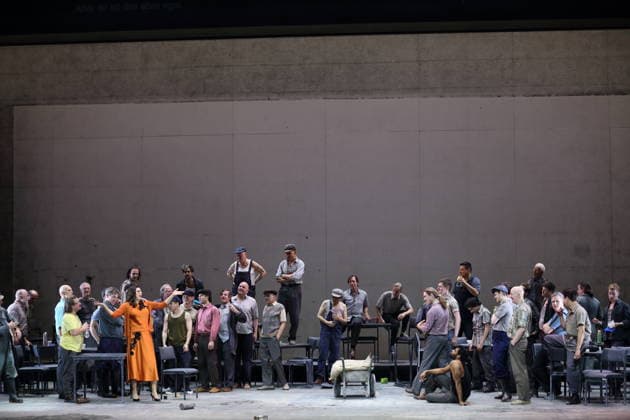 Ambur Braid front left as Katerina Lvovna Ismailova , Sean Panikkar front right as Sergei and ensemble during the photo rehearsal for Lady Macbeth of Mtsensk at the Komische Oper im Schillertheater in Berlin, January 28, 2026 Opera in four acts by Dmitri Shostakovich Musical
