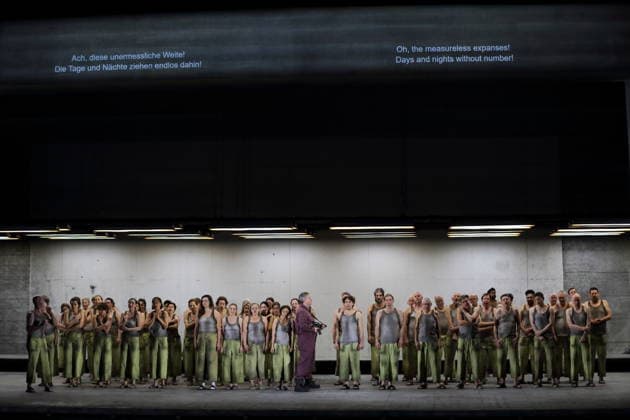 Ambur Braid front half-left as Katerina Lvovna Ismailova and ensemble during the photo rehearsal for Lady Macbeth of Mtsensk at the Komische Oper im Schillertheater in Berlin, January 28, 2026 Opera in four acts by Dmitri Shostakovich Musical direction James Gaffigan Production Barrie Kosky Stage Rufus Didwi