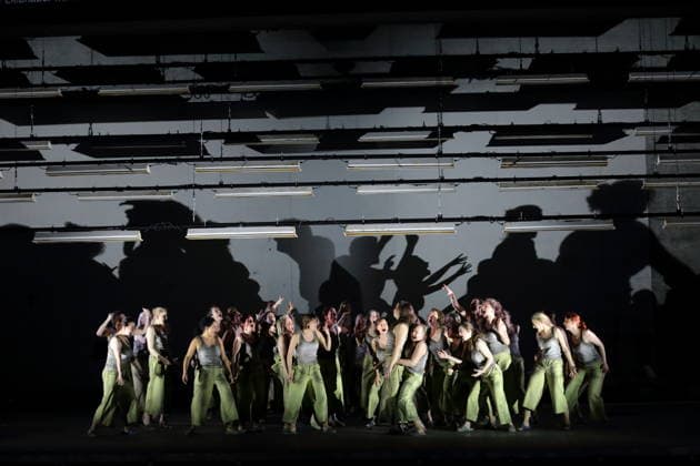 Ambur Braid center as Katerina Lvovna Ismailova and ensemble during the photo rehearsal for Lady Macbeth of Mtsensk at the Komische Oper im Schillertheater in Berlin, January 28, 2026 Opera in four acts by Dmitri Shostakovich Musical direction James Gaffigan Production Barrie Kosky Stage Rufus Didwiszus Costumes Victo