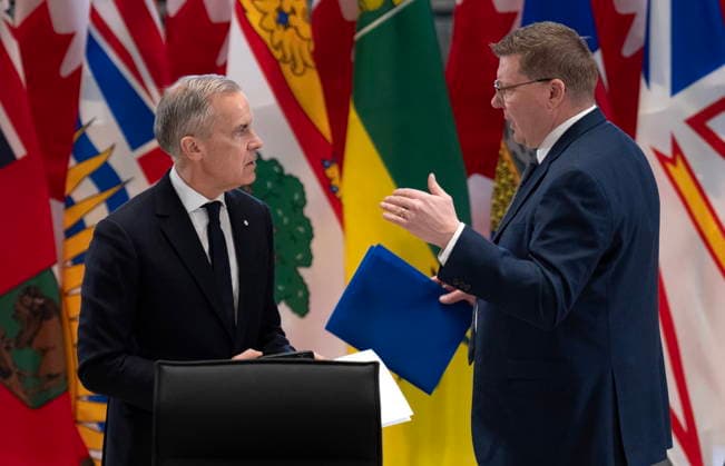 January 29, 2026, Ottawa, On, Canada: Prime Minister Mark Carney speaks with Saskatchewan Premier Scott Moe before a meeting at the First Minister s Meeting on Thursday, Jan. 29, 2026. Ottawa Canada  - ZUMAc35_ 20260129_zaf_c35_004 Copyright: xAdrianxWyldx
