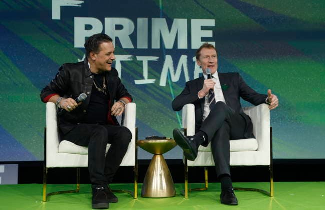 January 29, 2026, Ottawa, On, Canada: George Stroumboulopoulos, left, speaks with Canadian Identity and Culture Minister Marc Miller at the Prime Time screen and media industry conference in Ottawa, on Thursday, Jan. 29, 2026. Ottawa Canada  - ZUMAc35_ 20260129_zaf_c35_126 Copyright: xPatrickxDoylex