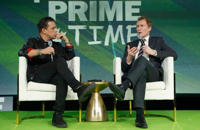 January 29, 2026, Ottawa, On, Canada: George Stroumboulopoulos, left, speaks with Canadian Identity and Culture Minister Marc Miller at the Prime Time screen and media industry conference in Ottawa, on Thursday, Jan. 29, 2026. Ottawa Canada  - ZUMAc35_ 20260129_zaf_c35_132 Copyright: xPatrickxDoylex