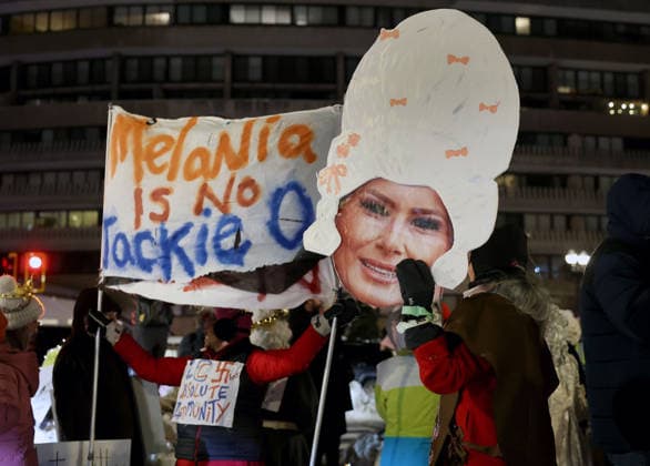 Protesters ahead of the screening of Melania documentary in Washington, DC, USA. Activists dressed in French court costume protest near the John F. Kennedy Memorial Center For The Performing Arts, ahead of the screening of Melania , a documentary about the US First Lady, Melania Trump, in Washington, DC, USA, on January 29, 2026. Melania was directed by Brett Ratner, and Amazon paid $40 million to license the film, which follows the first lady in the twenty days before her return to the White House. Washington DC USA Copyright: xMatrixxImagesx xGentxShkullakux