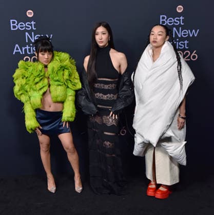 Kpop Demon Hunters Huntr x singers (L-R) Rei Ami, EJAE and Audrey Nuna arrive for Spotify s 2026 Best New Artist Party at The Lot at Formosa in West Hollywood, California on Thursday, January 29, 2026.  LAP20260129703 CHRISxCHEW