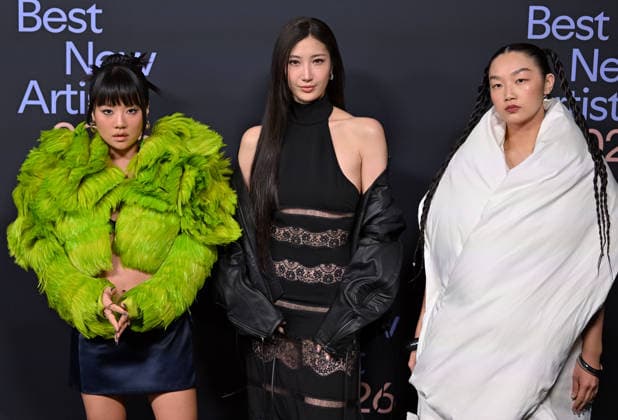 Kpop Demon Hunters Huntr x singers (L-R) Rei Ami, EJAE and Audrey Nuna arrive for Spotify s 2026 Best New Artist Party at The Lot at Formosa in West Hollywood, California on Thursday, January 29, 2026.  LAP20260129702 CHRISxCHEW
