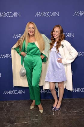 Jerry Hall and her daughter Elizabeth Jagger at the Marc Cain ECHO of now fashion show on 30 01 2026 at the Funkhaus in Berlin Marc Cain Fashion Show in Berlin