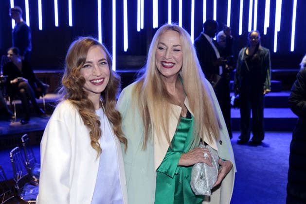 Jerry Hall and her daughter Elizabeth Jagger at the Marc Cain ECHO of now fashion show on 30 01 2026 at the Funkhaus in Berlin Marc Cain Fashion Show in Berlin