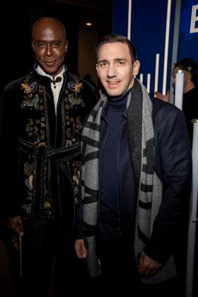 Bruce Darnell and Marcel Remus as guests on the red carpet at the Marc Cain Fashion Show Echo of now at Funkhaus Berlin on 30 01 2028 Berlin Germany