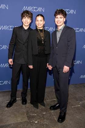 MVX Moritz Veronika Xaver @wearemvx as guest on the red carpet at the Marc Cain Fashion Show Echo of now at Funkhaus Berlin on 30 01 2028 Berlin Germany
