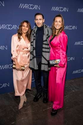 Monika Sozanska, Marcel Remus and Denise Schindler as guests on the red carpet at the Marc Cain Fashion Show Echo of now at Funkhaus Berlin on 30 01 2028 Berlin Germany