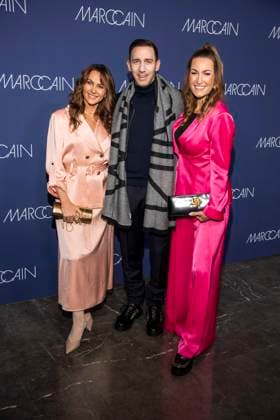 Monika Sozanska, Marcel Remus and Denise Schindler as guests on the red carpet at the Marc Cain Fashion Show Echo of now at Funkhaus Berlin on 30 01 2028 Berlin Germany