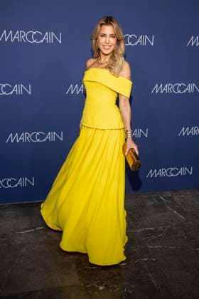 Sylvie Meis yellow dress as a guest on the red carpet at the Marc Cain Fashion Show Echo of now at Funkhaus Berlin on 30 01 2028 Berlin Germany
