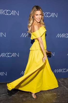 Sylvie Meis yellow dress as a guest on the red carpet at the Marc Cain Fashion Show Echo of now at Funkhaus Berlin on 30 01 2028 Berlin Germany