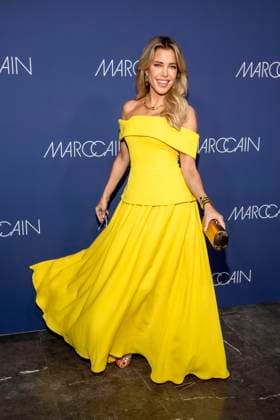 Sylvie Meis yellow dress as a guest on the red carpet at the Marc Cain Fashion Show Echo of now at Funkhaus Berlin on 30 01 2028 Berlin Germany