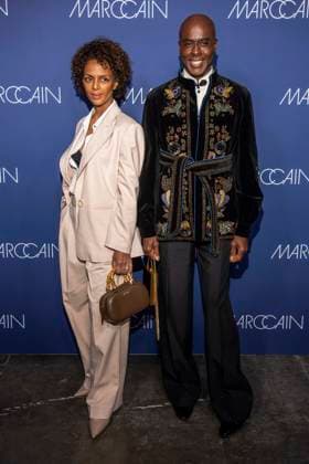 Dennenesch Zoude and Bruce Darnell as guests on the red carpet at the Marc Cain Fashion Show Echo of now at Funkhaus Berlin on 30 01 2028 Berlin Germany