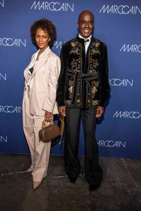 Dennenesch Zoude and Bruce Darnell as guests on the red carpet at the Marc Cain Fashion Show Echo of now at Funkhaus Berlin on 30 01 2028 Berlin Germany