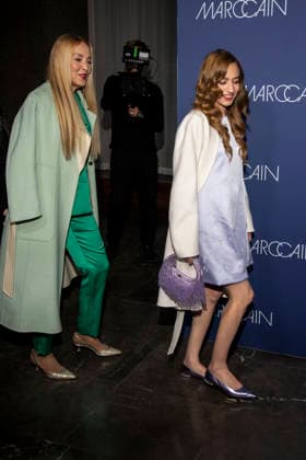 Jerry Hall and Elizabeth Jagger as guests on the red carpet at the Marc Cain Fashion Show Echo of now at Funkhaus Berlin on 30 01 2028 Berlin Germany