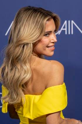 Sylvie Meis yellow dress as a guest on the red carpet at the Marc Cain Fashion Show Echo of now at Funkhaus Berlin on 30 01 2028 Berlin Germany