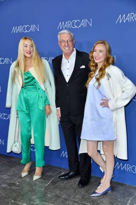Jerry Hall , Helmut Schlotterer and Elizabeth Jagger at the Marc Cain fashion show Echo Of Now at Funkhaus Berlin in Berlin on 30 01 2026