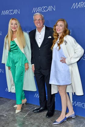 Jerry Hall , Helmut Schlotterer and Elizabeth Jagger at the Marc Cain fashion show Echo Of Now at Funkhaus Berlin in Berlin on 30 01 2026