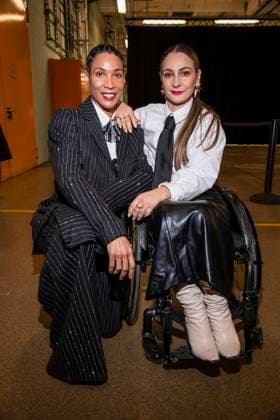 Annabelle Mandeng and Kristina Vogel in a wheelchair as guests of Killian Kerner at Berlin Fashion Week Autumn Winter 2026 at NLND Berlin on 30 01 2026 Berlin Germany