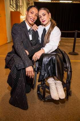Annabelle Mandeng and Kristina Vogel in a wheelchair as guests of Killian Kerner at Berlin Fashion Week Autumn Winter 2026 at NLND Berlin on 30 01 2026 Berlin Germany