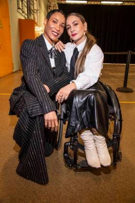 Annabelle Mandeng and Kristina Vogel in a wheelchair as guests of Killian Kerner at Berlin Fashion Week Autumn Winter 2026 at NLND Berlin on 30 01 2026 Berlin Germany