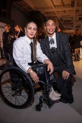Annabelle Mandeng and Kristina Vogel in a wheelchair as guests of Killian Kerner at Berlin Fashion Week Autumn Winter 2026 at NLND Berlin on 30 01 2026 Berlin Germany