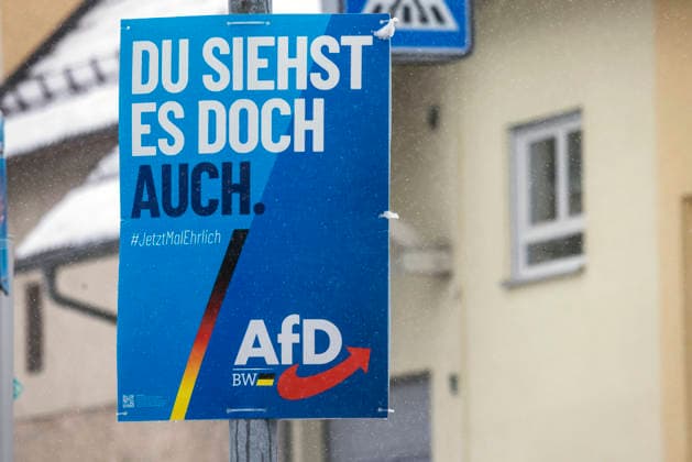 Landtagswahl 2026 in Baden-Württemberg. Wahlplakat der Partei AfD. 31.01.2026, Drackenstein, Baden-Württemberg, Deutschland *** State election 2026 in Baden Württemberg election poster of the party AfD 31 01 2026, Drackenstein, Baden Württemberg, Germany