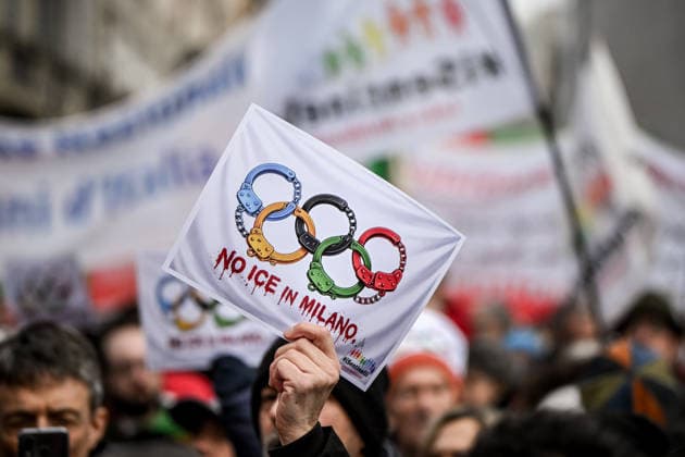 January 31, 2026, Milan, Mi, Italy: January 31, 2026, Milan. ICE OUT. Left-wing protest against the possible presence of U.S. Special Forces during the Milan-Cortina Winter Olympics. Milan Italy  - ZUMAa289 20260131_zia_a289_063 Copyright: xNicolaxMarfisix